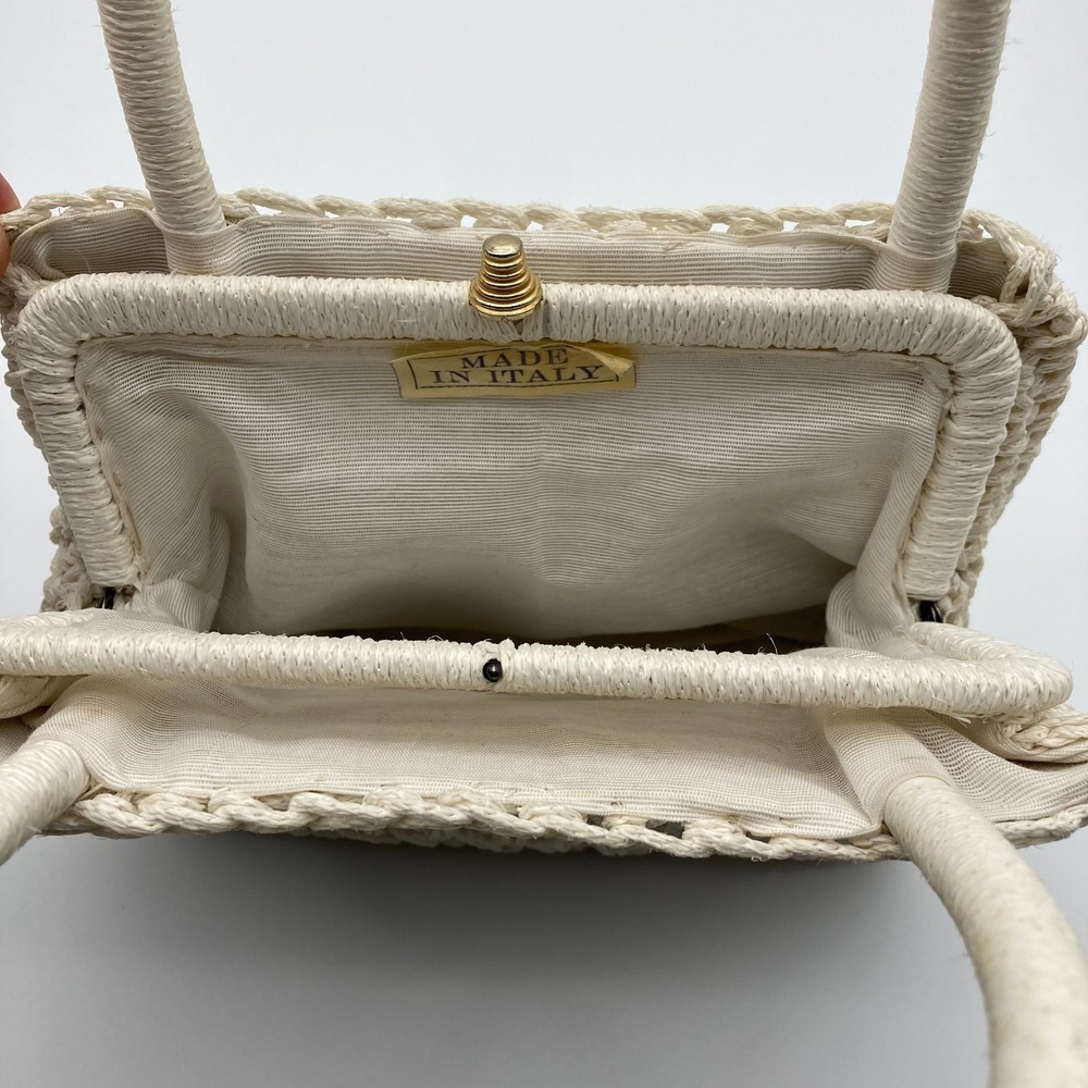 Vintage 1970s Italian-Made Crocheted Off-White Handbag Boho - Picture 7 of 9